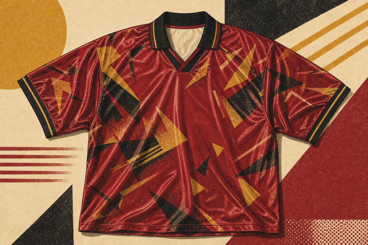 Illustration eines typischen Fußballtrikots der 1990er Jahre